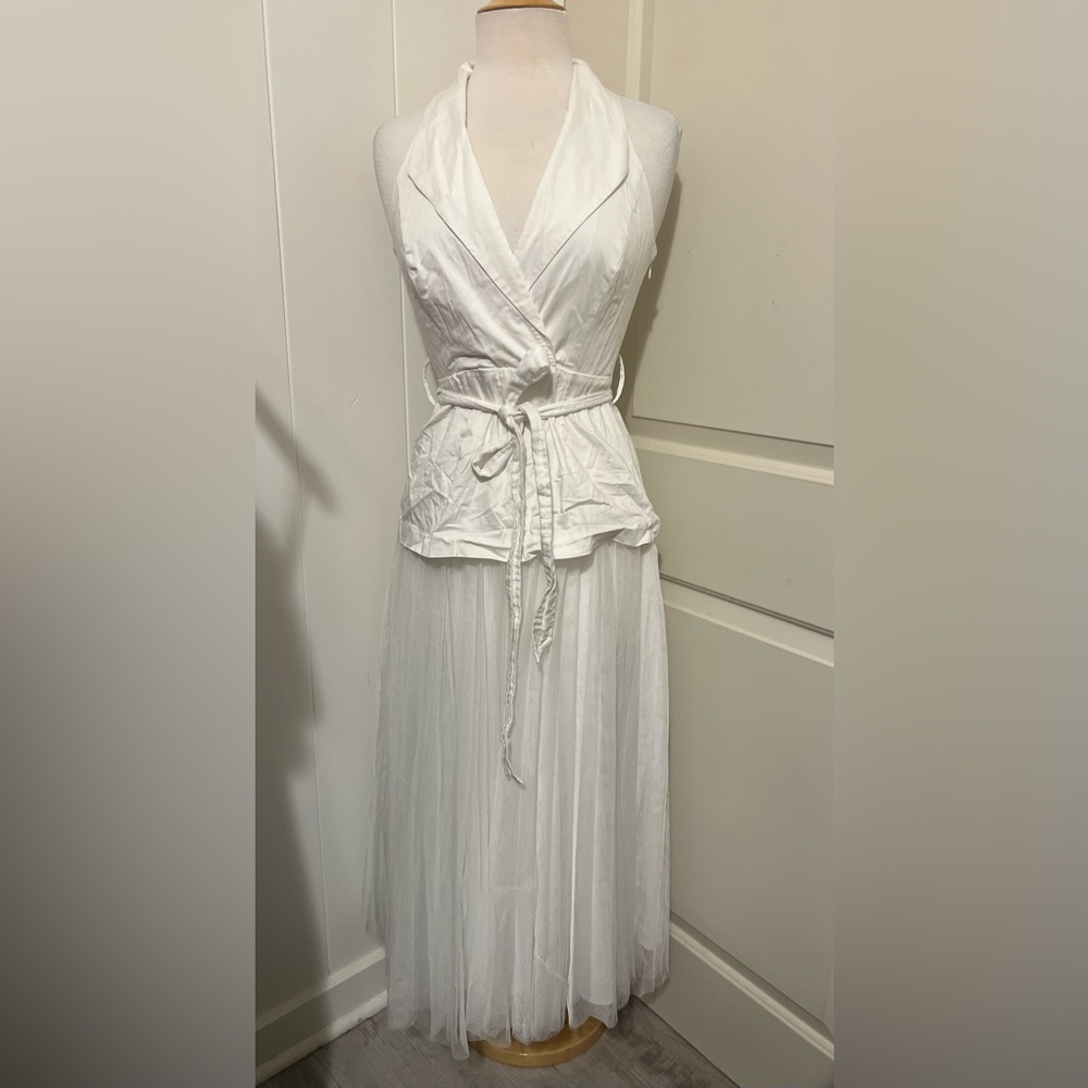 HUTCH $280 ANTHROPOLOGIE White Tulle Vest Dress‎ Size 2 Coquette Wedding Bride - Picture 2 of 5
